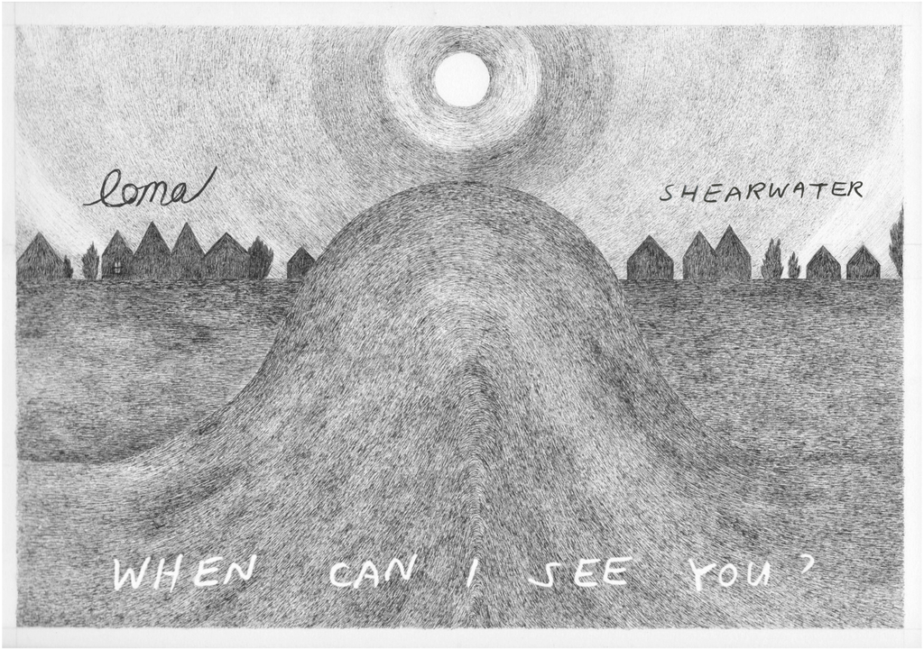 Loma - Shearwater
When Can I See You?
Above an image of a large hill rising above a city, with the sun (or moon?) glowing above it.